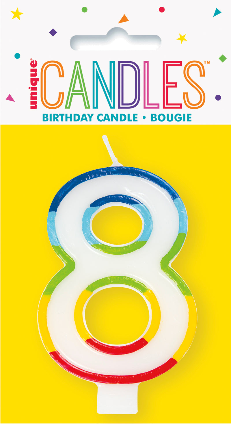 Rainbow Border Birthday Candle Number 8