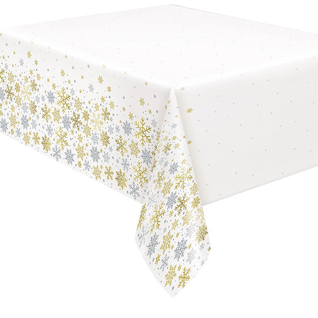 Silver And Gold Snowflake Plastic Table Cover