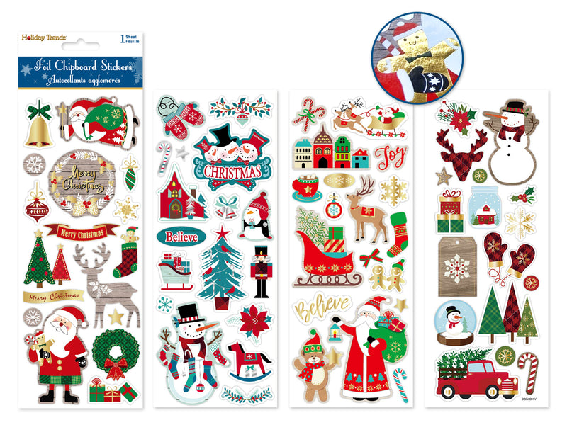 Holiday Stickers: 4"x10" Foil Chipboard Asst 12eax4styles