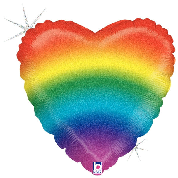 18"B Heart Rainbow Stripes Holographic Pkg