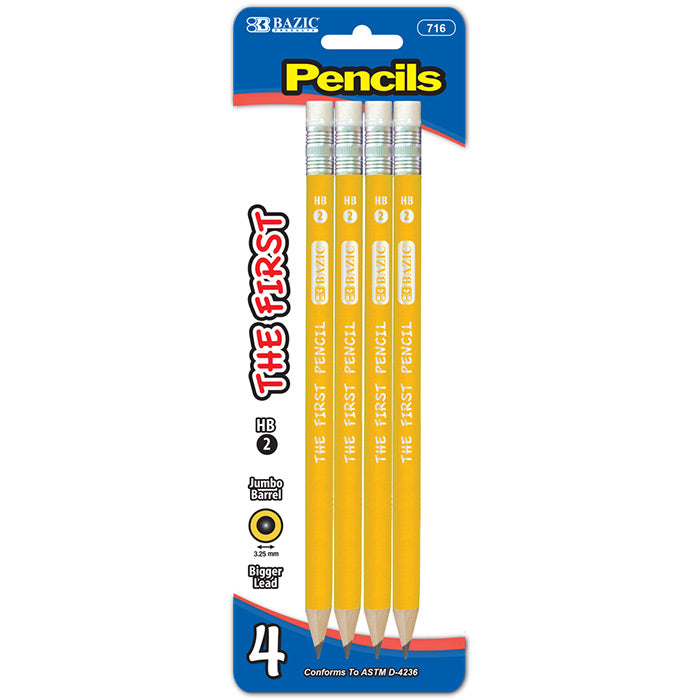 Bazic The First Jumbo Premium Yellow Pencil 4 Pack