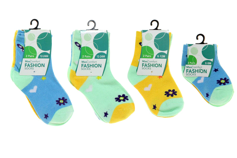 Baby Blue Socks With Flowers And Hearts 2 Pack