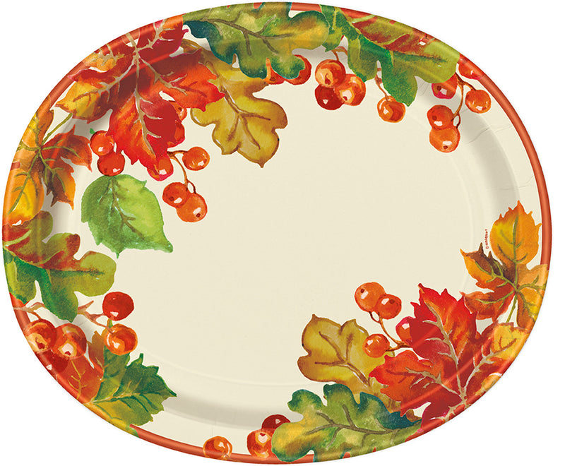 Berries And Leaves Fall Paper Oval Plates
