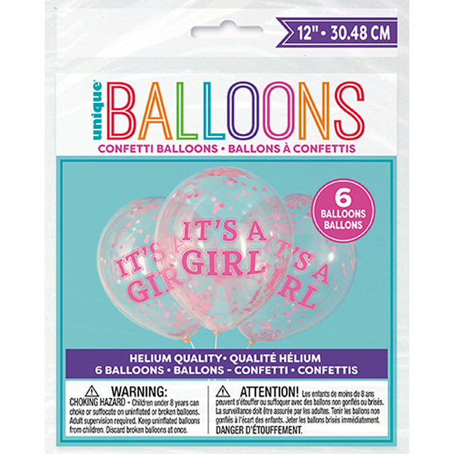 Clear Girl Balloons With Pink Confetti