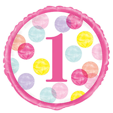 Pink Dots First Birthday Foil Balloon