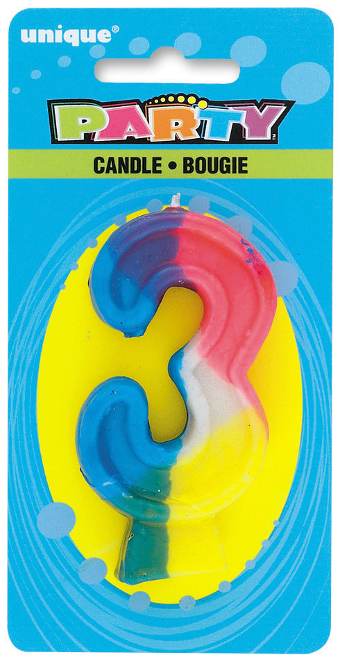 Rainbow Birthday Candle Number 3