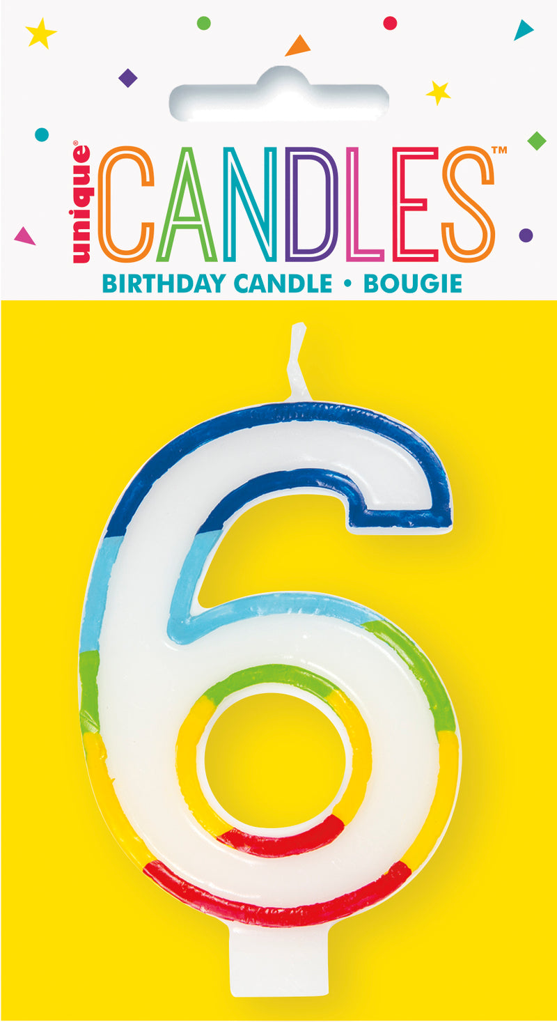 Rainbow Border Birthday Candle Number 6