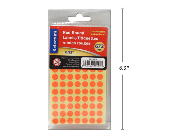 Self Adhesive Red Round Labels 672 Labels