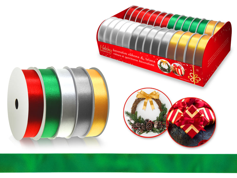 Seasonal Décor: Poly-Satin Ribbons 5/8" x 4yd Rolls x28 Asst