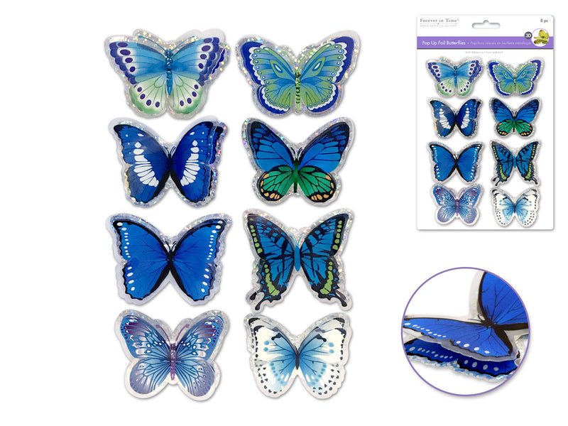 Handmade Stickers 3D Pop Up Foil Butterflies Shades Of Blue