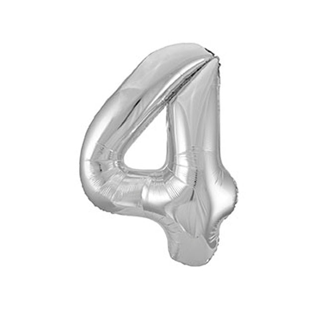 Silver Number 4 Shaped Foil Balloon