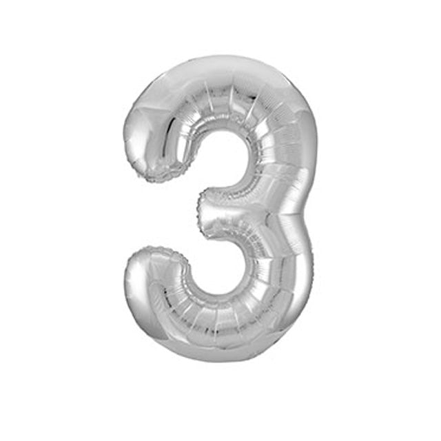 Silver Number 3 Shaped Foil Balloon