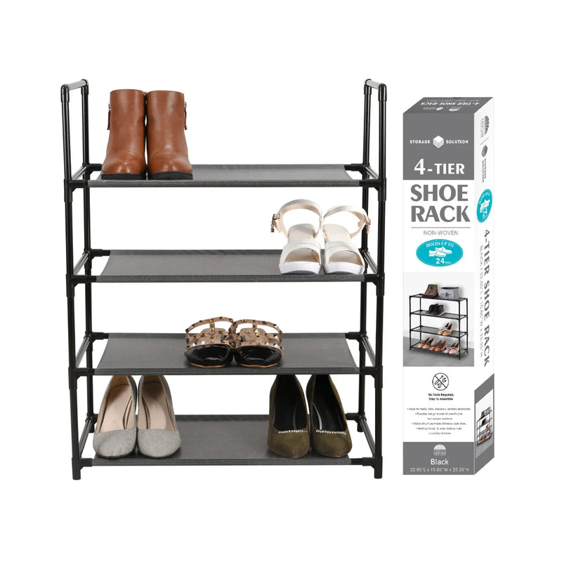 Black 4 Tier Non Woven Shoe Rack