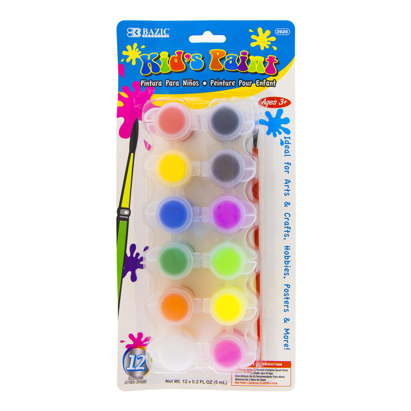 Bazic 12 Color Kids Paint With Brush