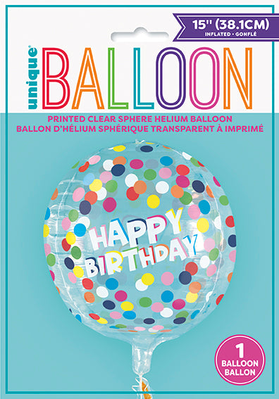 Polka Dot Birthday Printed Clear Sphere Helium Balloon