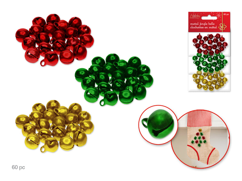Holiday Craft Essential: 9mm Fashion Jingle Bells 60pc Asst 3 Colors