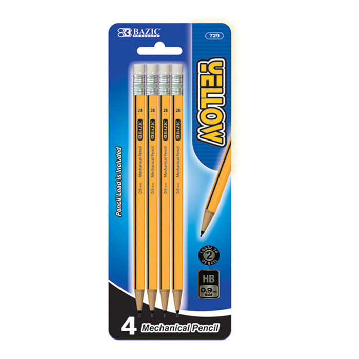 Bazic Yellow Mechanical Pencil 4 Pack