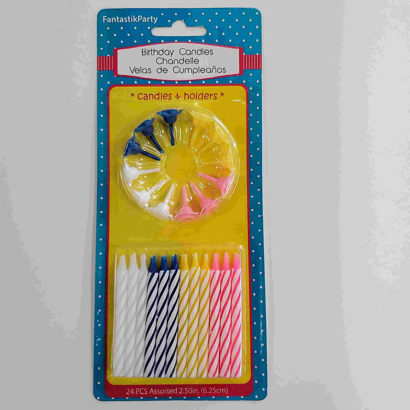 Assorted Color Birthday Spiral Candles 24 Pack