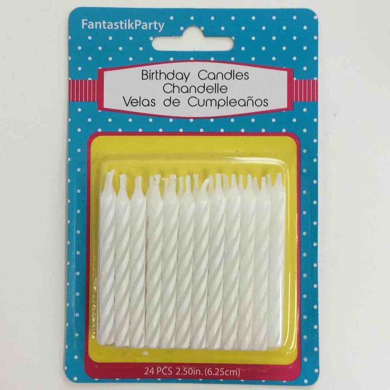 White Birthday Spiral Candles 24 Pack