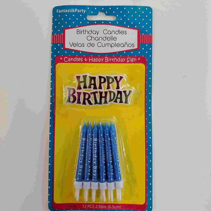 Blue Printed Birthday Candle