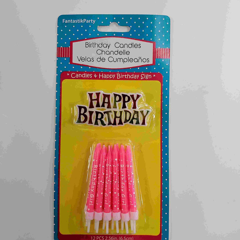 Pink Printed Birthday Candle