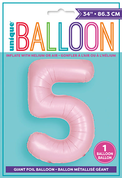 Matte Lovely Pink Number 5 Foil Balloon