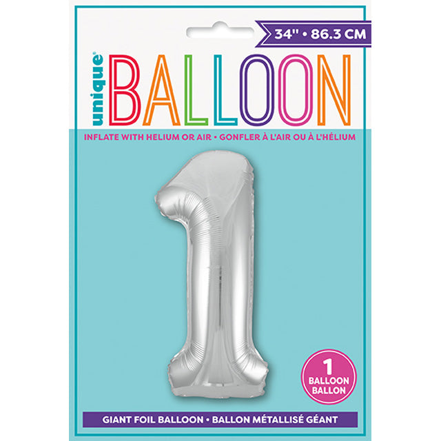 Silver Number 1 Shaped Foil Balloon
