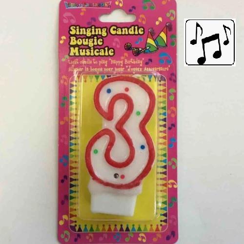 Musical Number 3 Birthday Candle