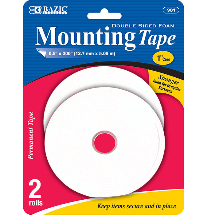 Bazic Double Sided Foam Mounting Tape 2 Pack