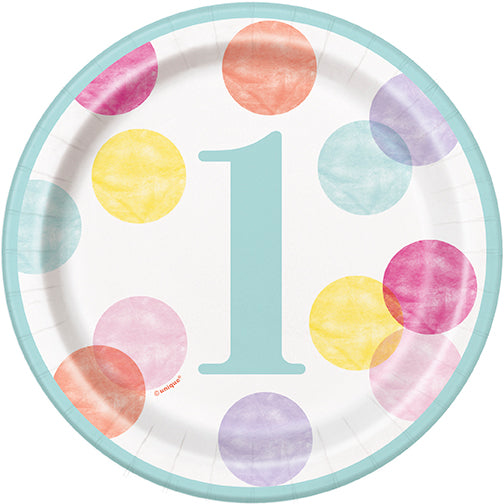 Pink Dots First Birthday Plates Small