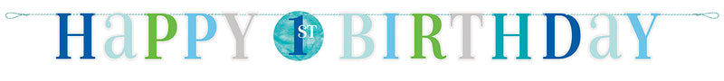 Blue Dots First Birthday Letter Banner