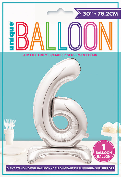 Large Silver Foil Balloon Number 6
