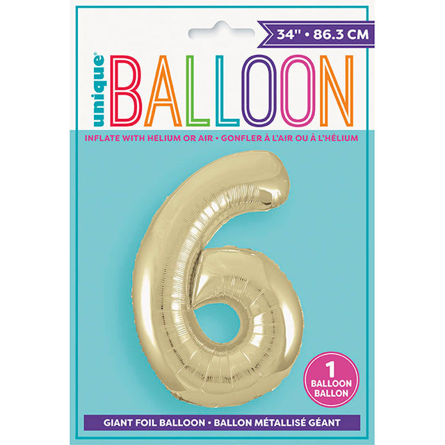 Gold Foil Balloon Number 6