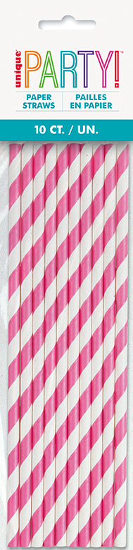 Hot Pink Stripe Paper Straw