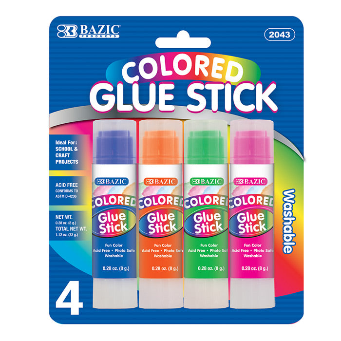 Bazic Washable Colored Glue Stick 4 Pack