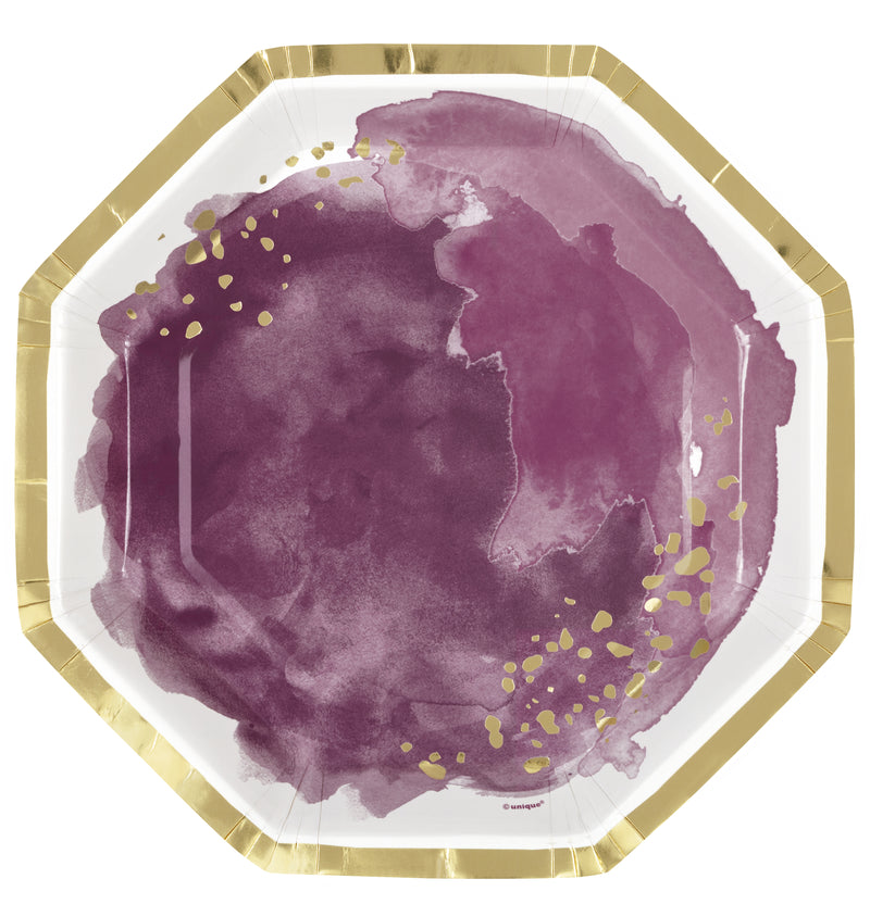 Modern Gold And Purple Octagon Shaped Plates Large