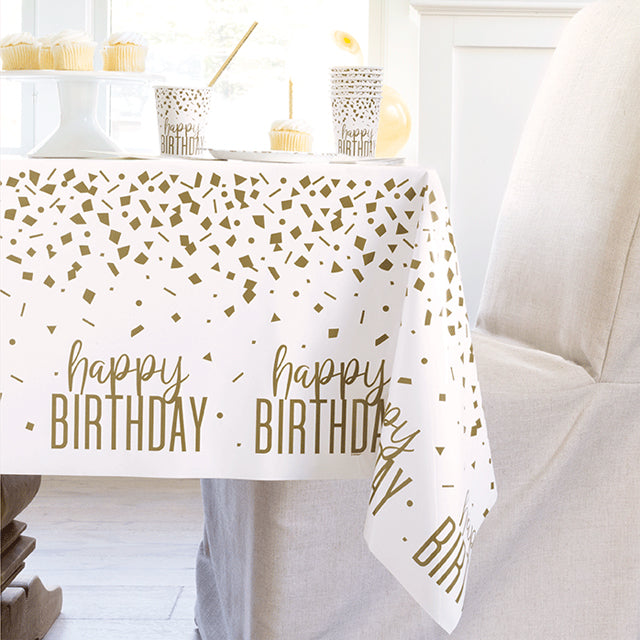 Confetti Gold Birthday Plastic Table Cover