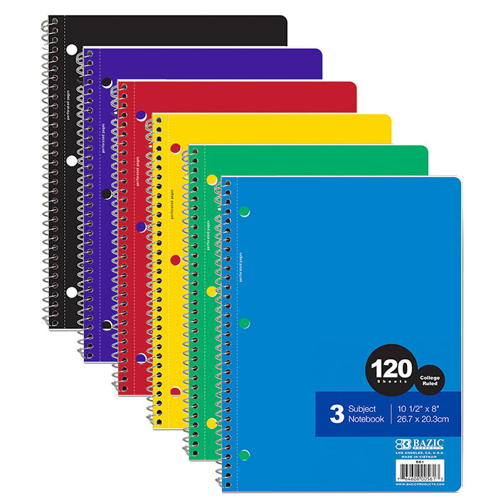 Bazic 3 Subject Notebook College Ruled