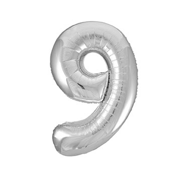 Silver Number 9 Shaped Foil Balloon