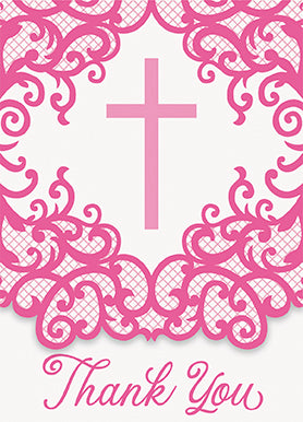 Fancy Pink Cross Thank You Cards