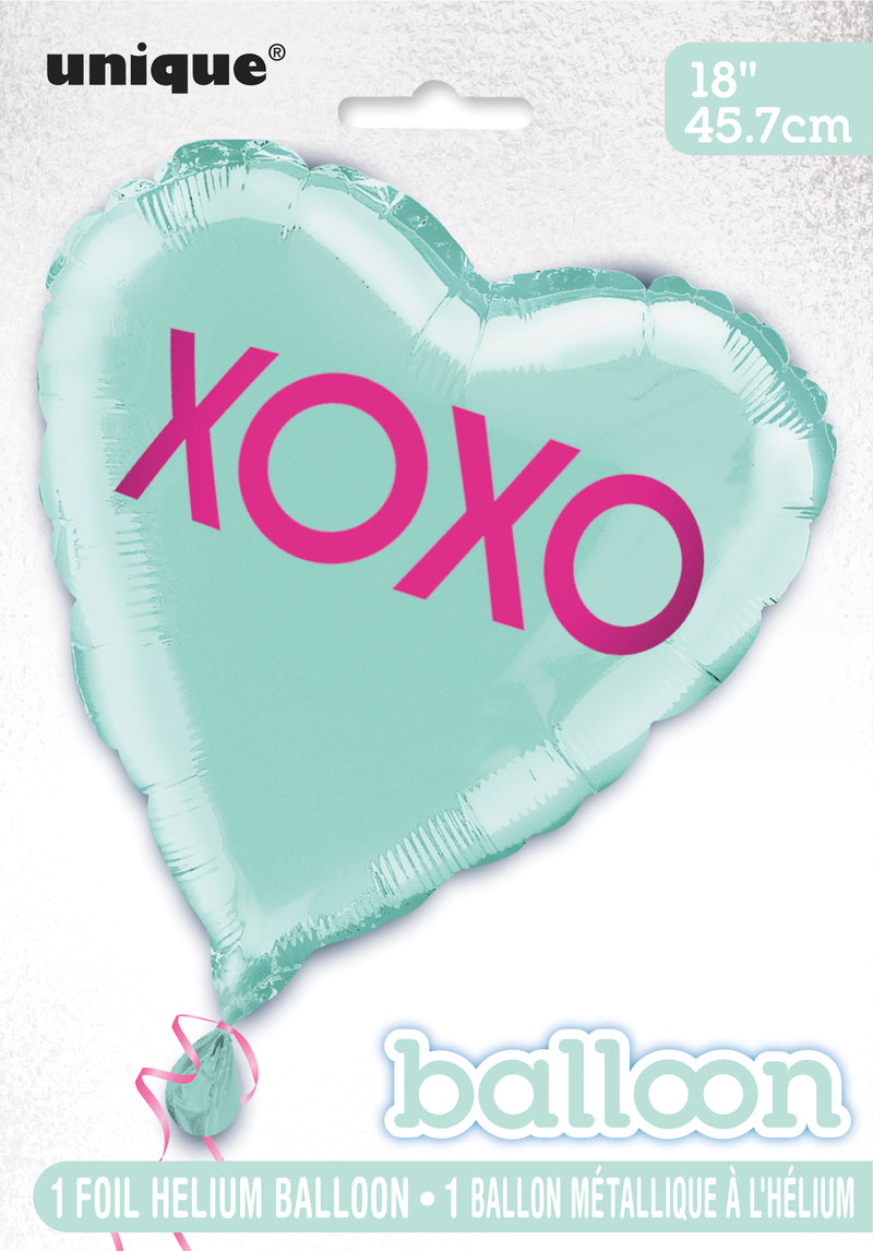 18"PKG XOXO TEAL HEART FL BLN