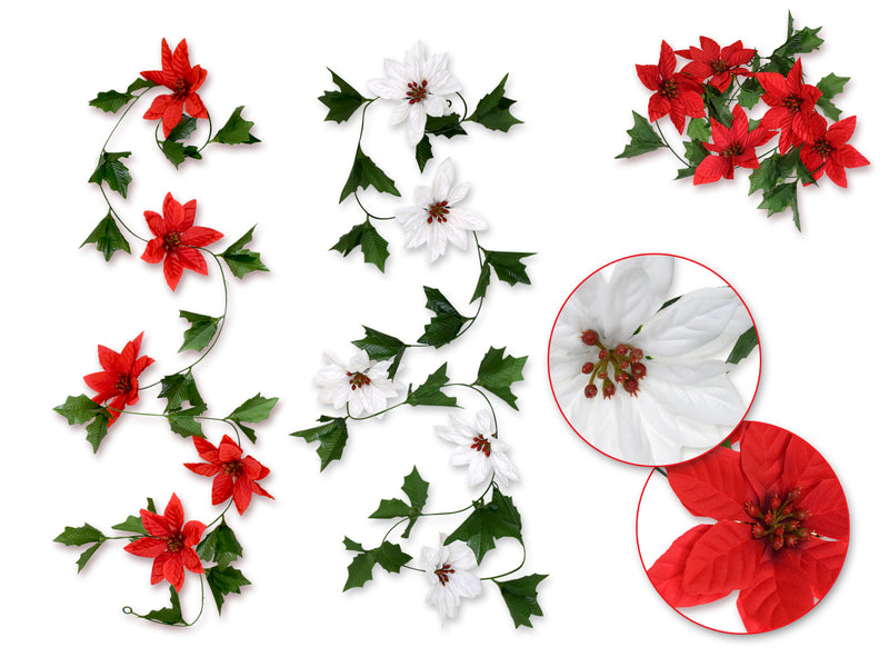 Seasonal Décor: 6ft Poinsettia Garland 5 Heads Asst 2styles