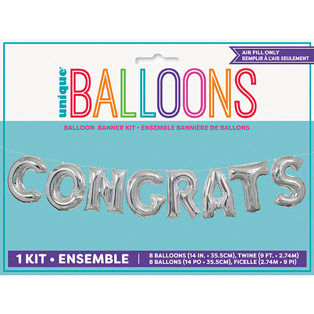 Silver Congrats Foil Letter Balloon Banner Kit