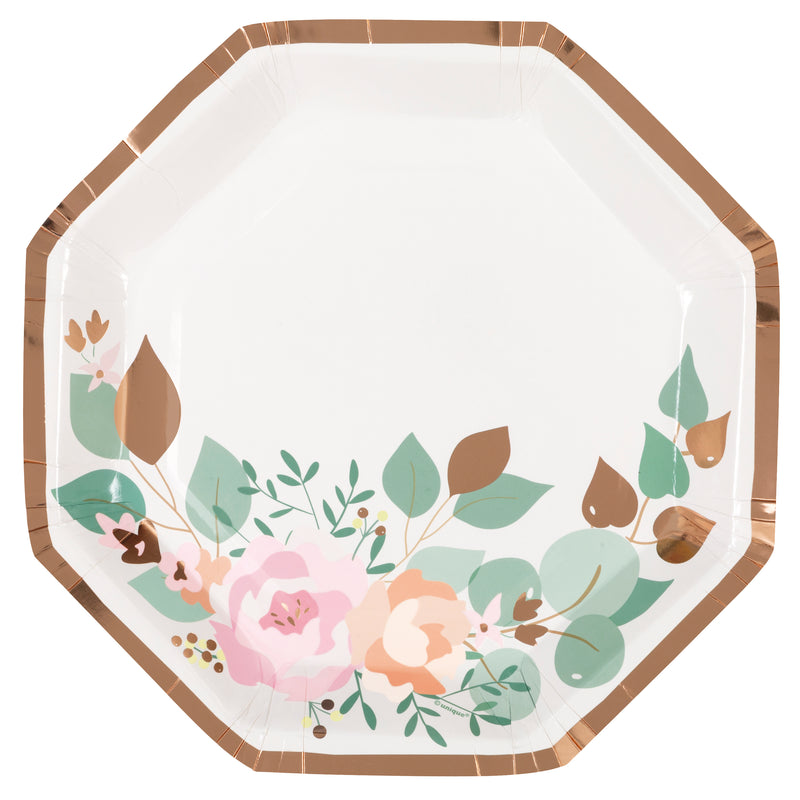 Pink Blooms Octagon Shaped Plates Large