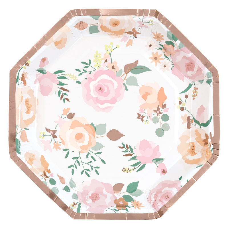 Pink Blooms Octagon Shaped Plates Small