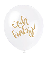 White And Gold Oh Baby Shower Balloon