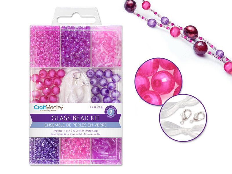 Glass Bead Kits 9 Compartment Multi Pack Pink