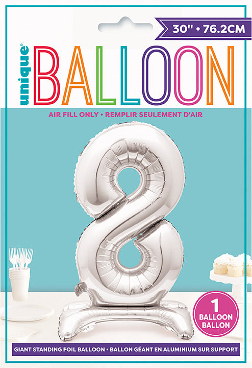 Large Silver Foil Balloon Number 8