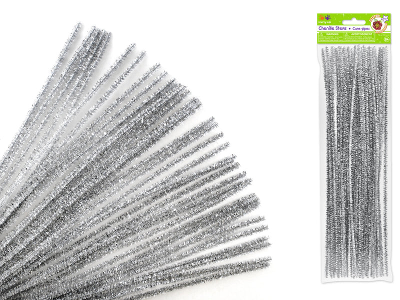 Tinsel Chenille Stems: 6mmx30cm 35/pk Glitter Pipe Cleaners D) Silver