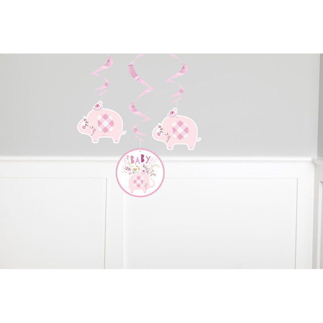 Pink Floral Elephant Hanging Swirl Decorations